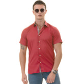 Red with Burgandy interior Paisley  Short Sleeve Button up Shirts - Tailored Slim Fit Cotton Dress Shirts